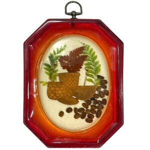 Vintage 1960s Lucite Frame Wall Art - Dried Coffee and Foliage Made in USA